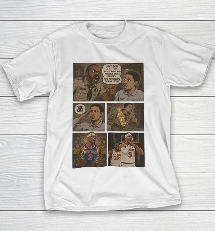 Josh Hart New York Knicks Eagle Scout Activate Badges Comic Youth T Shirt